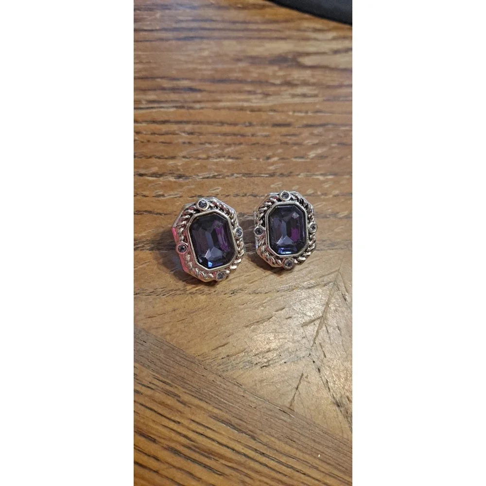 Purple/blue Stone With Silver Backing Clip On Earrings